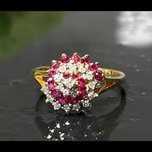 Ruby Ring 14K Galaxy Diamond Cosmic Whirl Celestial Natural Ruby Engagement July